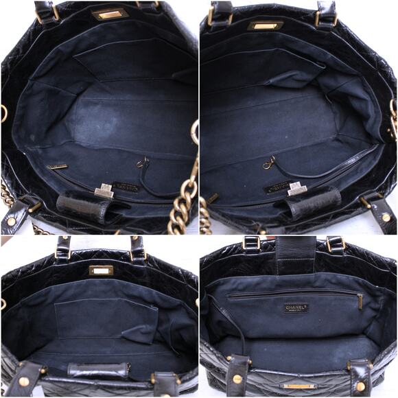 Chanel 2 Way Tote Black Glazed Calfskin Leather Shoulder Handbag Purse A4825 - Picture 7 of 11